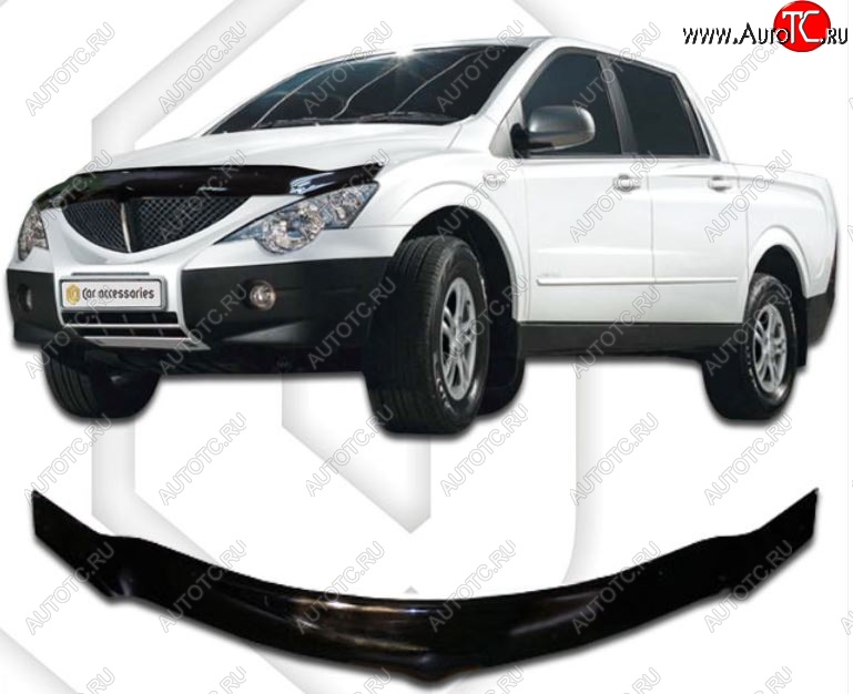 2 599 р. Дефлектор капота CA-Plastiс exclusive  SSANGYONG Actyon  1 (2006-2010) (Classic черный, Без надписи)  с доставкой в г. Керчь