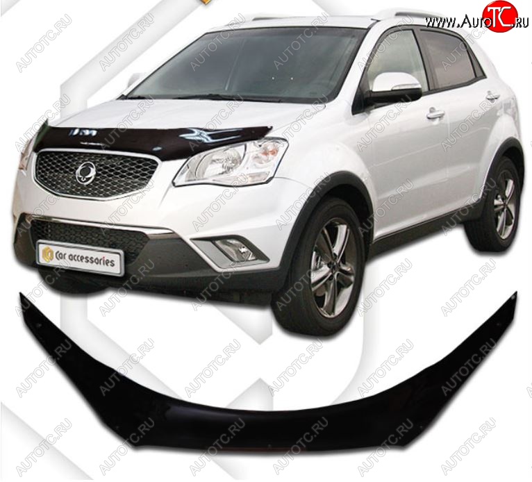 2 199 р. Дефлектор капота CA-Plastiс  SSANGYONG Actyon (2010-2013) дорестайлинг (серия Classic черный, Без надписи)  с доставкой в г. Керчь