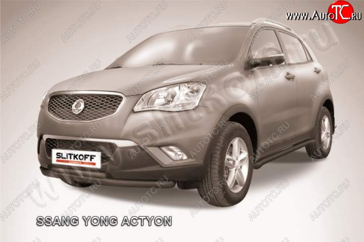 10 299 р. защита переднего бампера Slitkoff SSANGYONG Actyon 1 (2006-2010) (Цвет: серебристый)  с доставкой в г. Керчь
