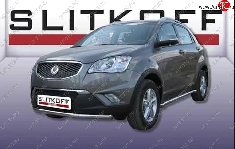 11 749 р. Одинарная защита переднего бампера Slitkoff 57мм  SSANGYONG Actyon (2010-2013) дорестайлинг (Цвет: нержавеющая полированная сталь)  с доставкой в г. Керчь