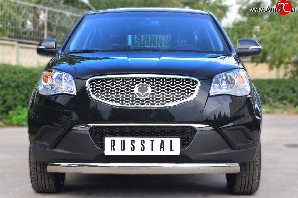 11 599 р. Защита переднего бампера (Ø75х42 мм, нержавейка) Russtal SSANGYONG Actyon дорестайлинг (2010-2013)  с доставкой в г. Керчь