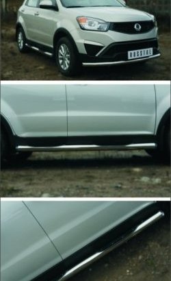 83 999 р. Защита порогов из круглой трубы диаметром 76 мм (рестайлинг) Russtal SSANGYONG Actyon дорестайлинг (2010-2013) (Защита порогов с со скосами на торцах (вариант 1))  с доставкой в г. Керчь. Увеличить фотографию 2