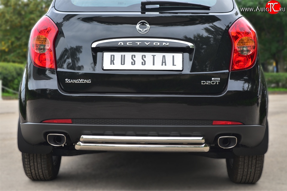 15 249 р. Защита заднего бампера (Ø63 и 42 мм, нержавейка) SLITKOFF  SSANGYONG Actyon (2010-2013) дорестайлинг  с доставкой в г. Керчь