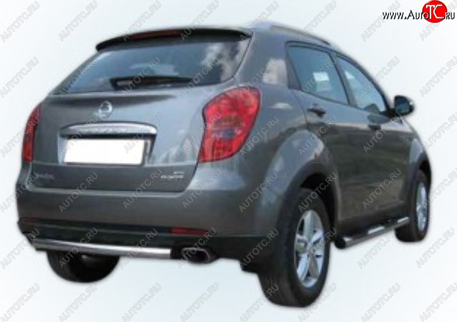 6 849 р. Одинарная защита заднего бампера Slitkoff 57мм короткая  SSANGYONG Actyon (2010-2013) дорестайлинг (Цвет: нержавеющая полированная сталь)  с доставкой в г. Керчь