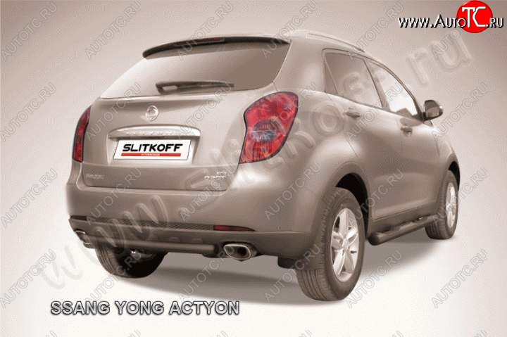 4 699 р. Защита задняя Slitkoff  SSANGYONG Actyon (2010-2013) дорестайлинг (Цвет: серебристый)  с доставкой в г. Керчь