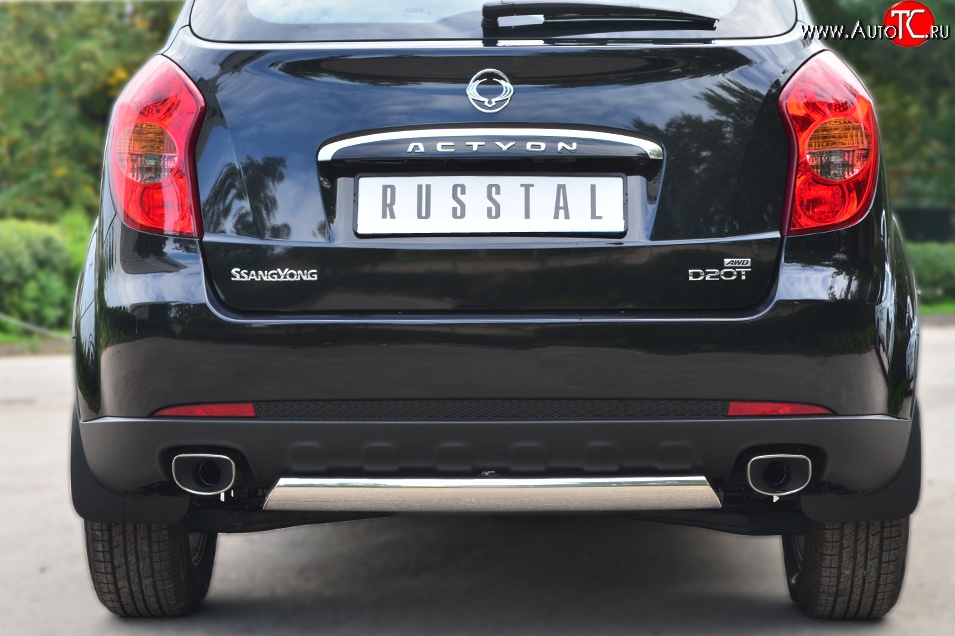 11 599 р. Защита заднего бампера (Ø75x42 мм, нержавейка) Russtal SSANGYONG Actyon дорестайлинг (2010-2013)  с доставкой в г. Керчь