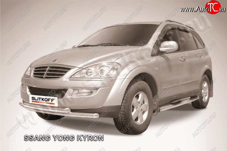 14 749 р. Защита переднего бампера Slitkoff (Ø57+57 мм). SSANGYONG Kyron рестайлинг (2007-2016) (полированная нержавейка)  с доставкой в г. Керчь