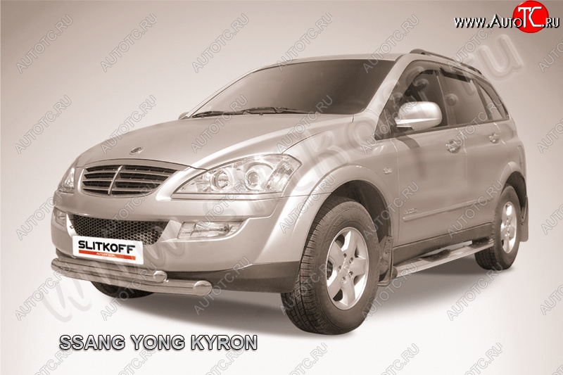 15 449 р. Защита переднего бампера Slitkoff (Ø76+57 мм).  SSANGYONG Kyron (2007-2016) рестайлинг (полированная нержавейка)  с доставкой в г. Керчь