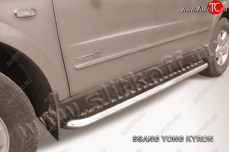 15 349 р. Защита порогов Slitkoff (Ø57 мм с листом)  SSANGYONG Kyron (2007-2016) рестайлинг (полированная нержавейка)  с доставкой в г. Керчь