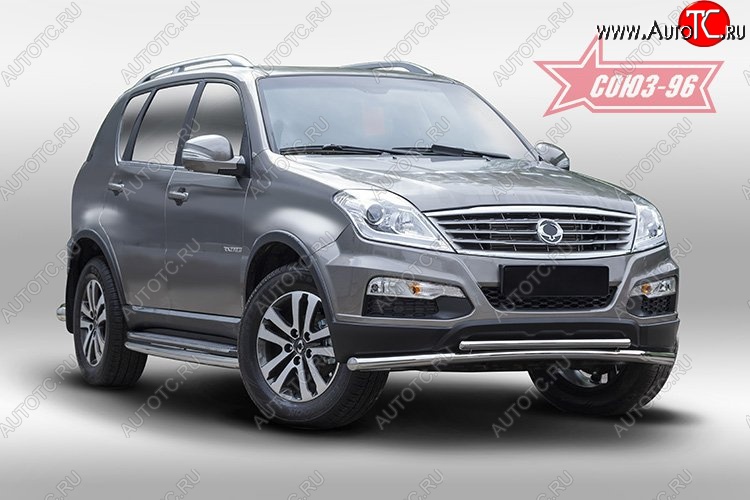 16 784 р. Защита переднего бампера двойная Souz-96 (d60/42). SSANGYONG Rexton Y290 (2012-2017)  с доставкой в г. Керчь