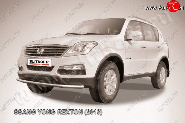 11 299 р. Одинарная защита переднего бампера диаметром 57 мм Slitkoff SSANGYONG Rexton Y290 (2012-2017) (Цвет: нержавеющая полированная сталь)  с доставкой в г. Керчь