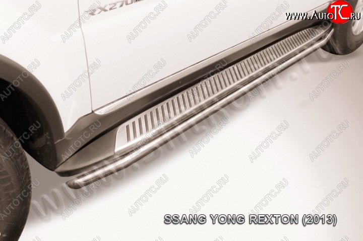 10 349 р. Защита штатных порогов из трубы диаметром 42 мм Slitkoff SSANGYONG Rexton Y290 (2012-2017) (Цвет: нержавеющая полированная сталь)  с доставкой в г. Керчь