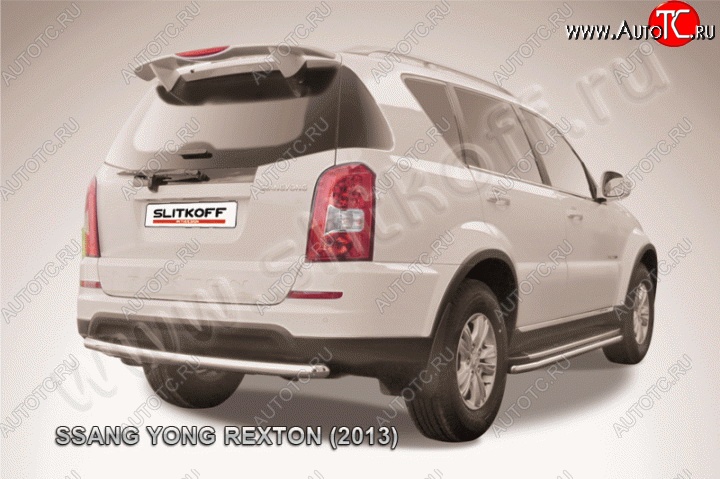 8 699 р. Защита заднего бампера из трубы диаметром 57 мм Slitkoff SSANGYONG Rexton Y290 (2012-2017) (Цвет: нержавеющая полированная сталь)  с доставкой в г. Керчь