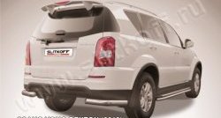 Защита заднего бампера из двух боковых уголков диаметром 76 мм Slitkoff SSANGYONG Rexton  Y290 (2012-2017)