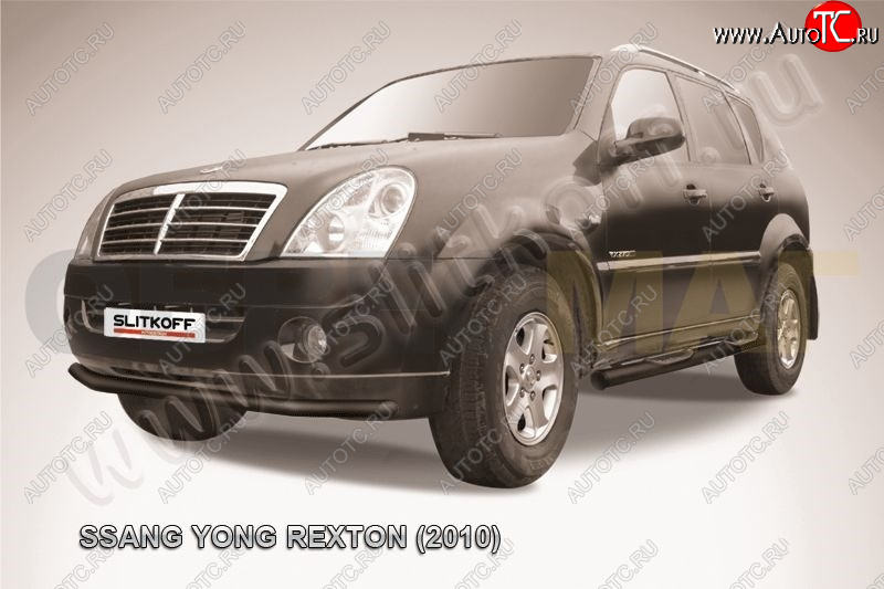 8 299 р. Защита переднего бампер Slitkoff SSANGYONG Rexton Y250 (2006-2012) (Цвет: чёрный)  с доставкой в г. Керчь