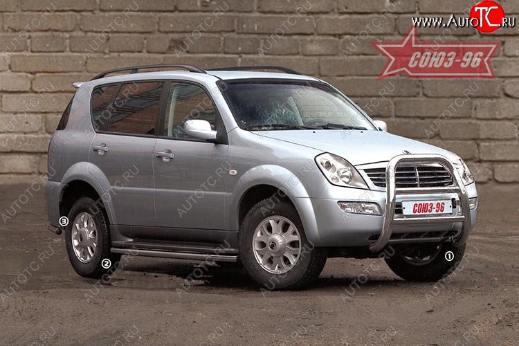 15 749 р. Защита переднего бампера (с кенгурином и подножкой) Souz-96 (d76) SSANGYONG Rexton Y200 (2001-2006)  с доставкой в г. Керчь