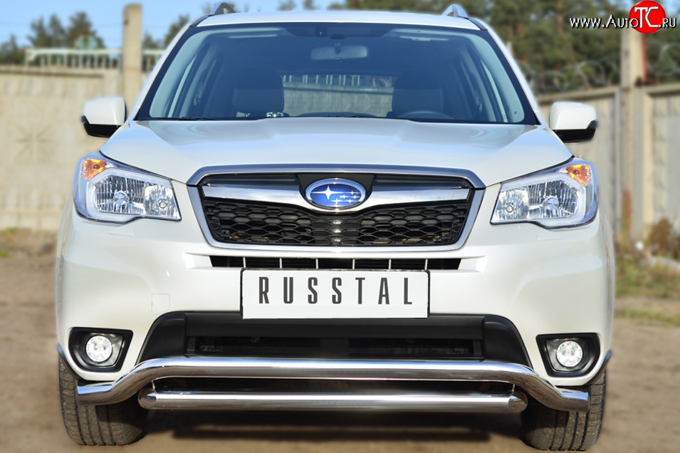22 999 р. Защита переднего бампера (2 трубыØ63 мм, волна, нержавейка) SLITKOFF  Subaru Forester  SJ (2012-2016) дорестайлинг  с доставкой в г. Керчь