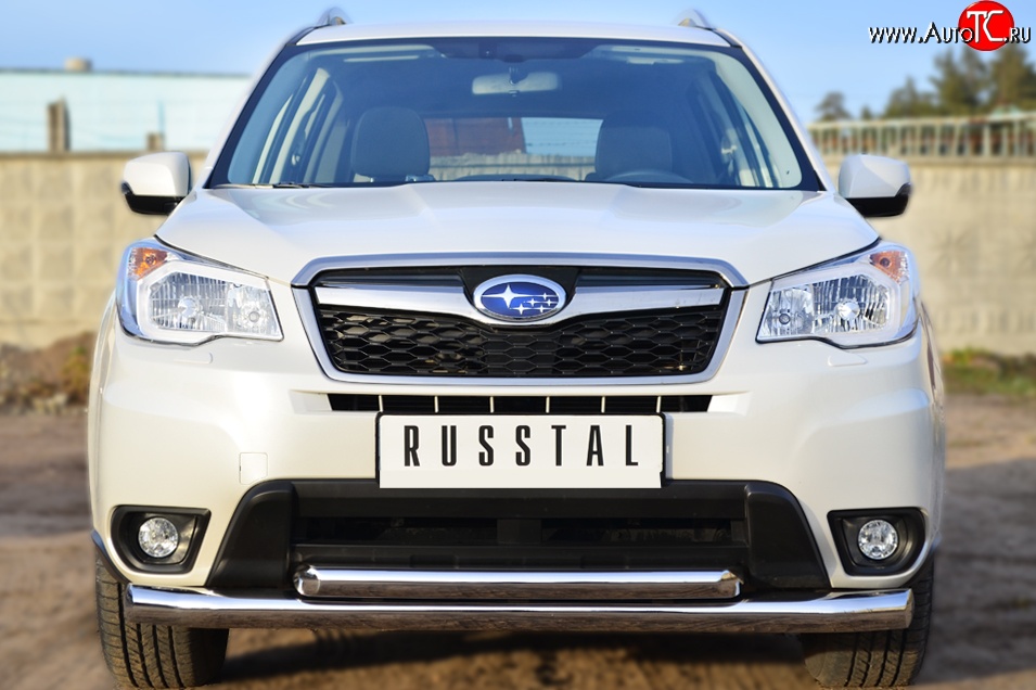 21 449 р. Защита переднего бампера (2 трубыØ76 и 63 мм, нержавейка) SLITKOFF Subaru Forester SJ дорестайлинг (2012-2016)  с доставкой в г. Керчь