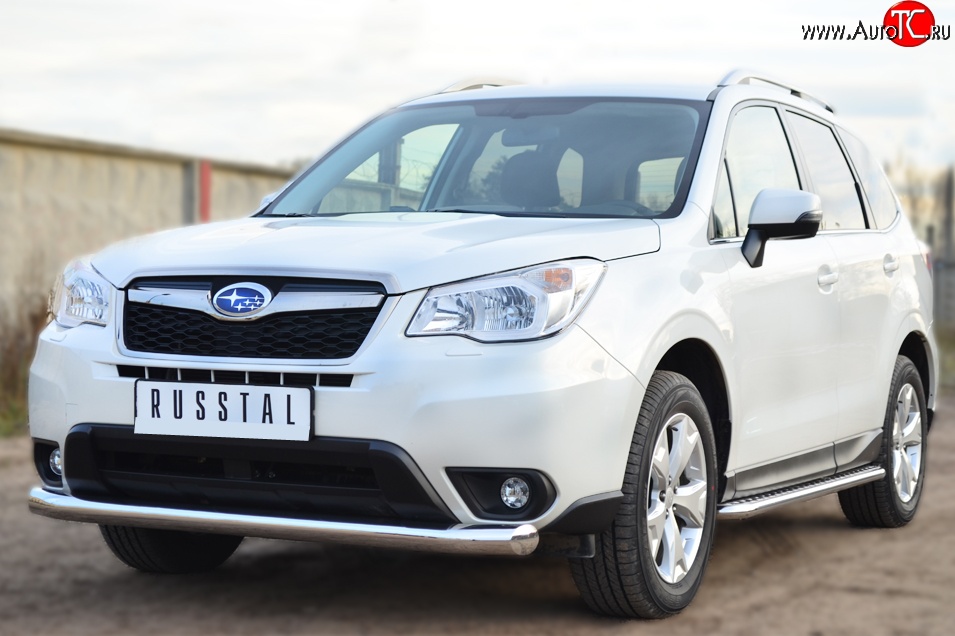 16 999 р. Одинарная защита переднего бампера диаметром 76 мм SLITKOFF  Subaru Forester  SJ (2012-2016) дорестайлинг  с доставкой в г. Керчь