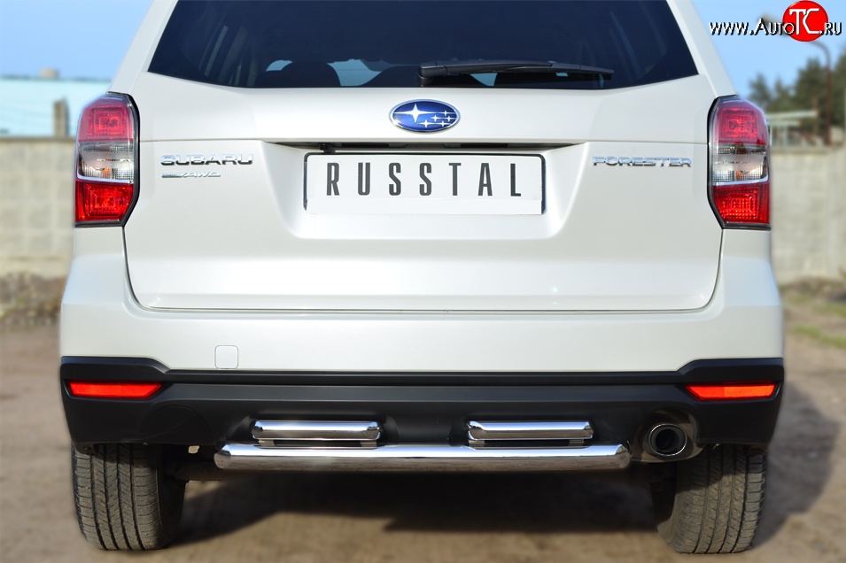 16 999 р. Защита заднего бампера (2 трубы Ø63 и 42 мм, нержавейка) SLITKOFF  Subaru Forester  SJ (2012-2016) дорестайлинг  с доставкой в г. Керчь