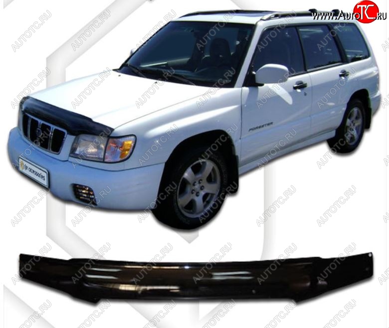 2 099 р. Дефлектор капота CA-Plastic Subaru Forester SF рестайлинг (2000-2002) (Classic черный, Без надписи)  с доставкой в г. Керчь