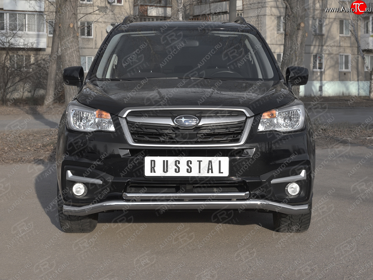 25 399 р. Защита переднего бампера (2 трубы Ø63 и 42 мм, нержавейка) SLITKOFF Subaru Forester SJ рестайлинг (2016-2019)  с доставкой в г. Керчь