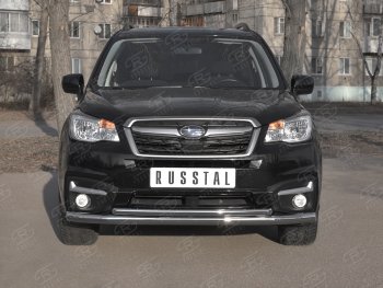 Защита переднего бампера SLITKOFF d63 секции-d42 дуга Subaru Forester  SJ (2016-2019) рестайлинг