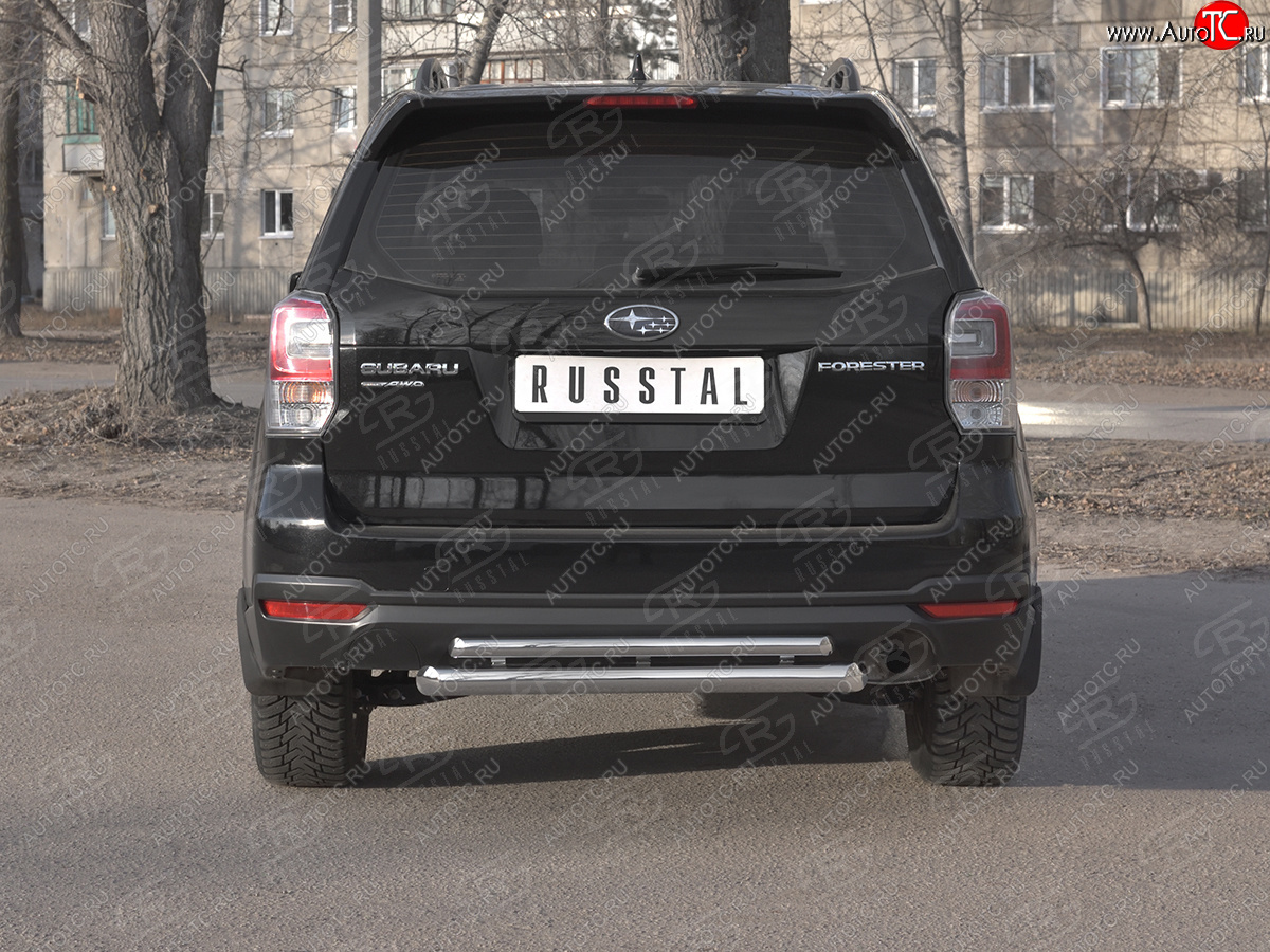18 999 р. Защита заднего бампера (2 трубы Ø63 и 42 мм, нержавейка) SLITKOFF  Subaru Forester  SJ (2016-2019) рестайлинг  с доставкой в г. Керчь