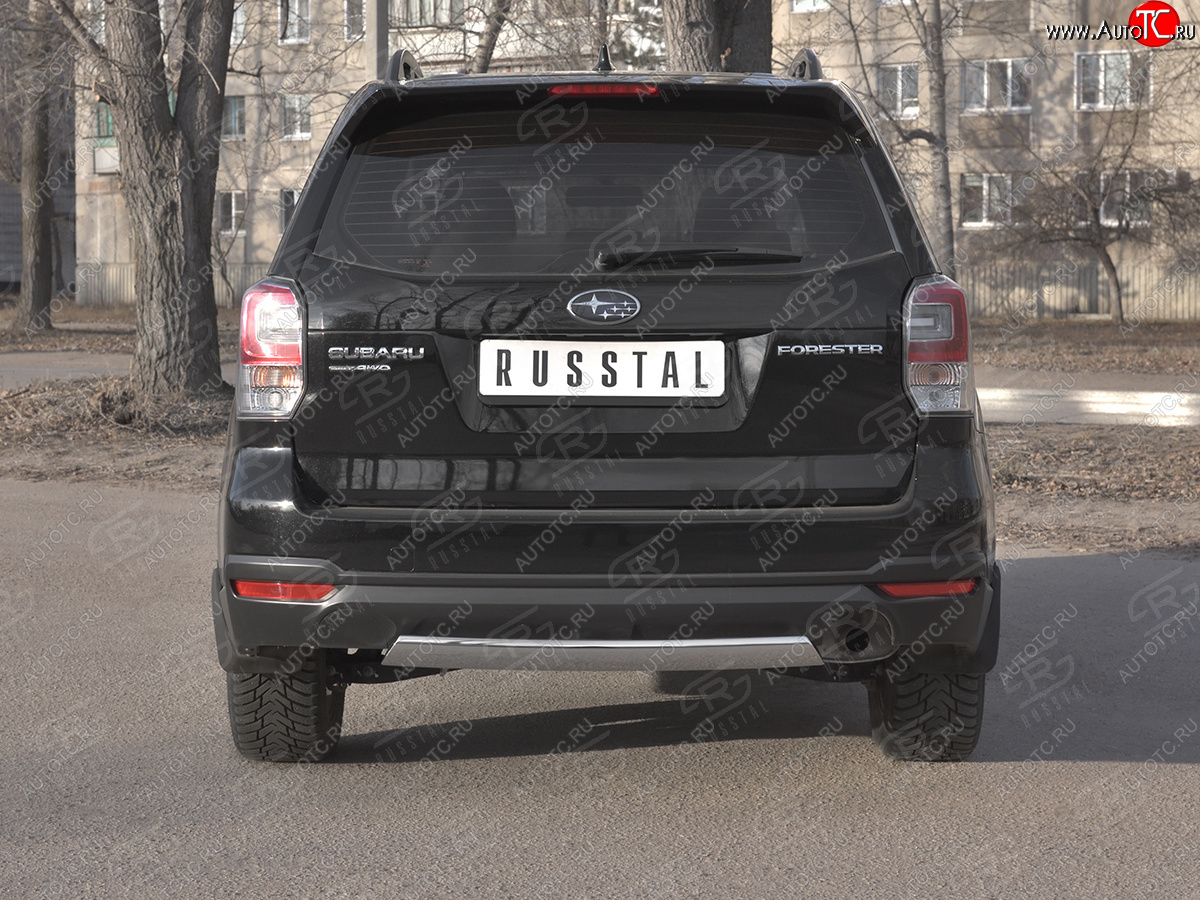 11 599 р. Защита заднего бампера (Ø75х42 мм, нержавейка) Russtal Subaru Forester SJ рестайлинг (2016-2019)  с доставкой в г. Керчь