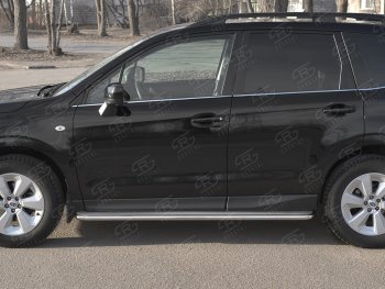 Пороги SLITKOFF d42 с листом Subaru Forester  SJ (2016-2019) рестайлинг (лист нержавейка, труба нержавейка)