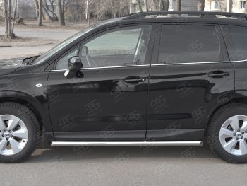 Защита порогов на SLITKOFF труба d63 Subaru Forester  SJ (2016-2019) рестайлинг (защита порогов со скосами на торцах)