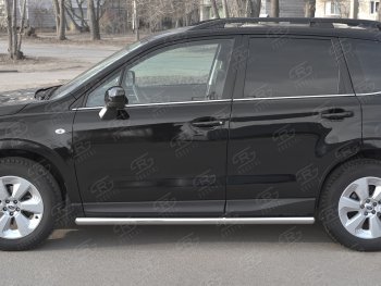 Защита порогов на SLITKOFF труба d63 Subaru Forester  SJ (2016-2019) рестайлинг (защита порогов с закругленными торцами)