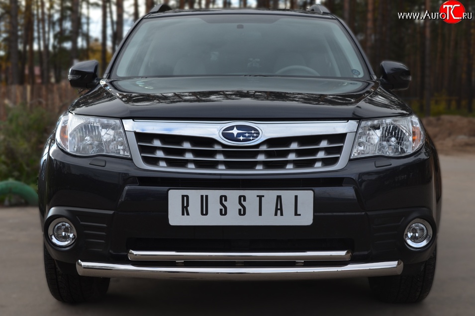 18 399 р. Защита переднего бампера (2 трубыØ63 и 42 мм, нержавейка) SLITKOFF  Subaru Forester  SH (2008-2013)  с доставкой в г. Керчь