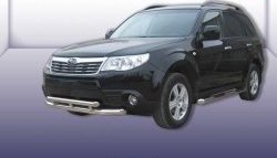 Двойная защита переднего бампера из двух труб диаметром 76 и 57 мм Slitkoff Subaru Forester  SH (2008-2013)