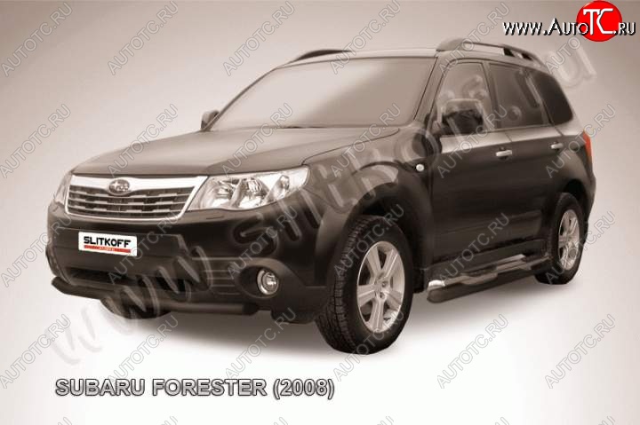 7 599 р. Защита переднего бампер Slitkoff  Subaru Forester  SH (2008-2013) (Цвет: серебристый)  с доставкой в г. Керчь