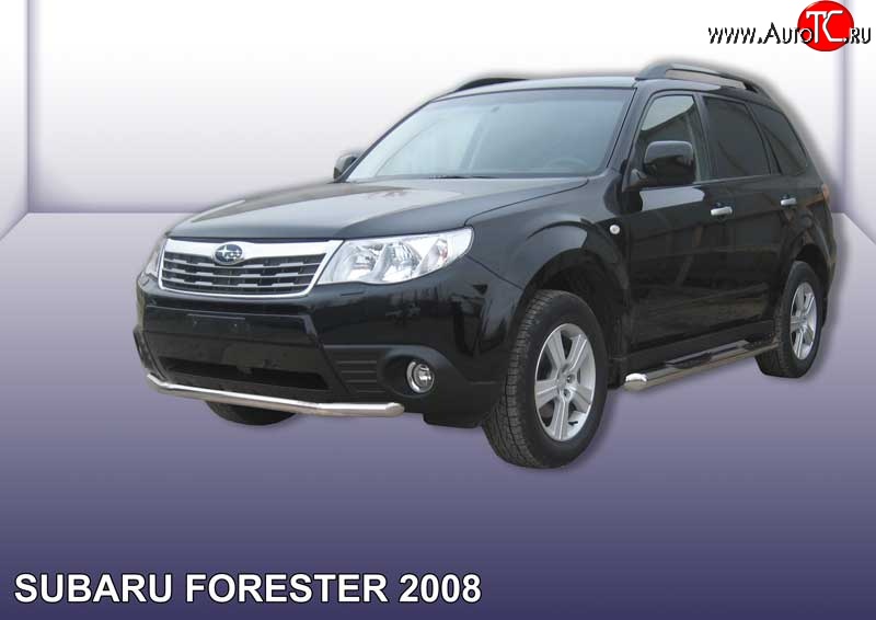 10 899 р. Одинарная защита переднего бампера из трубы диаметром 57 мм Slitkoff  Subaru Forester  SH (2008-2013) (Цвет: нержавеющая полированная сталь)  с доставкой в г. Керчь