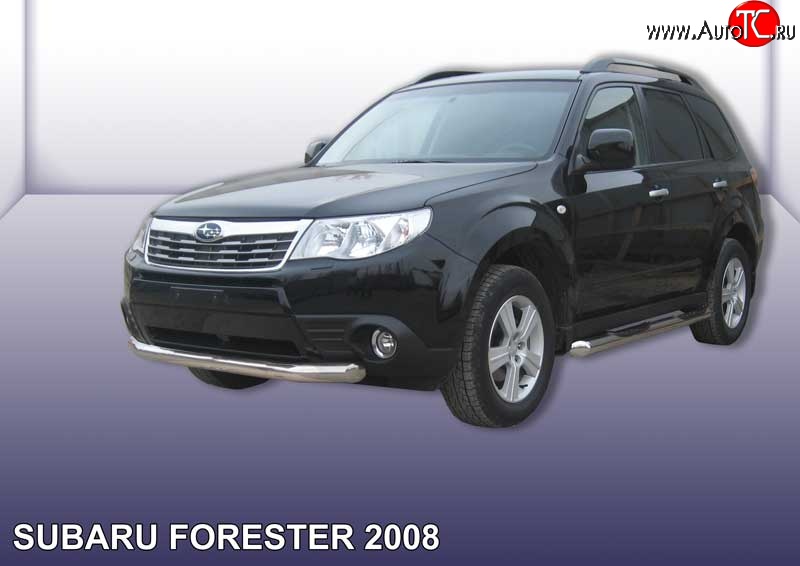 13 499 р. Одинарная защита переднего бампера диаметром 76 мм Slitkoff  Subaru Forester  SH (2008-2013) (Цвет: нержавеющая полированная сталь)  с доставкой в г. Керчь