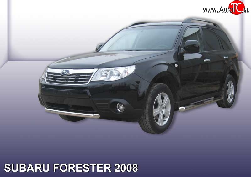 6 549 р. Защита переднего бампера из короткой трубы диаметром 57 мм Slitkoff  Subaru Forester  SH (2008-2013) (Цвет: нержавеющая полированная сталь)  с доставкой в г. Керчь