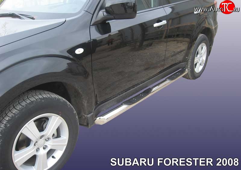 17 699 р. Защита порогов из трубы d76 мм с пластиковыми вставками для ног Slitkoff  Subaru Forester  SH (2008-2013) (Цвет: нержавеющая полированная сталь)  с доставкой в г. Керчь