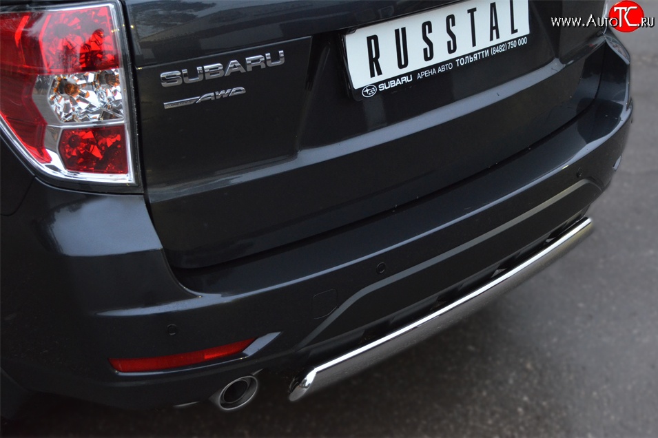 12 949 р. Защита заднего бампера (Ø75x42 мм, нержавейка) Russtal Subaru Forester SH (2008-2013)  с доставкой в г. Керчь