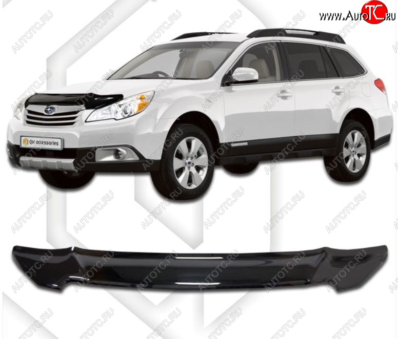 1 999 р. Дефлектор капота CA-Plastic Subaru Outback BR/B14 дорестайлинг универсал (2009-2013) (Classic черный, Без надписи)  с доставкой в г. Керчь