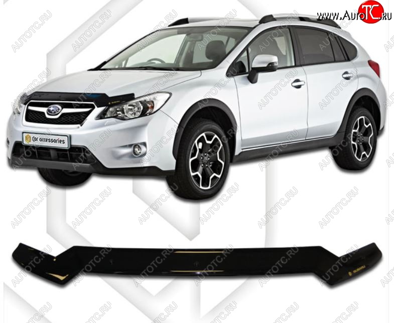 1 899 р. Дефлектор капота CA-Plastic Subaru XV GP/G33 дорестайлинг (2012-2016) (Classic черный, Без надписи)  с доставкой в г. Керчь