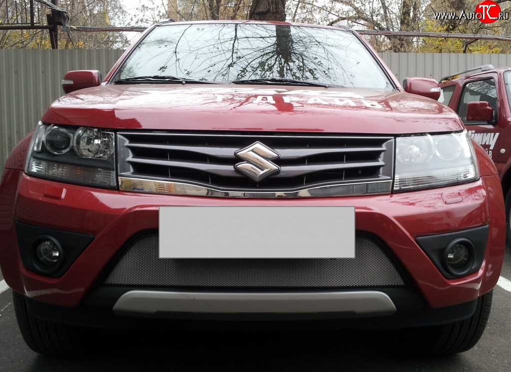 1 539 р. Сетка на бампер Russtal (хром) Suzuki Grand Vitara JT 3 двери 2-ой рестайлинг (2012-2016)  с доставкой в г. Керчь