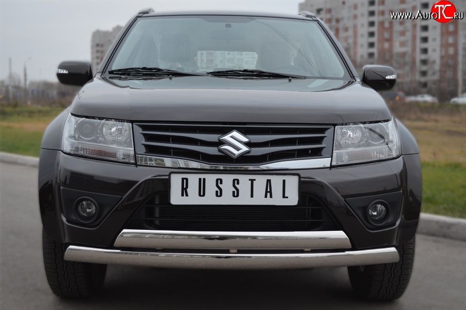 16 999 р. Защита переднего бампера (2 трубыØ75х42 мм, нержавейка) Russtal Suzuki Grand Vitara JT 5 дверей 2-ой рестайлинг (2012-2016)  с доставкой в г. Керчь