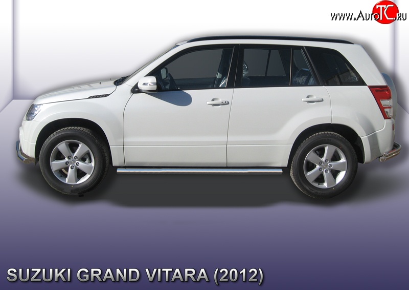 13 999 р. Защита порогов из круглой трубы диаметром 57 мм Slitkoff  Suzuki Grand Vitara  JT 5 дверей (2012-2016) 2-ой рестайлинг (Цвет: нержавеющая полированная сталь)  с доставкой в г. Керчь