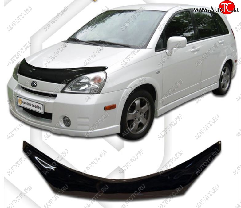2 159 р. Дефлектор капота CA-Plastic Suzuki Aerio RA21S, RC51S cедан рестайлинг (2003-2007) (Classic черный, Без надписи)  с доставкой в г. Керчь