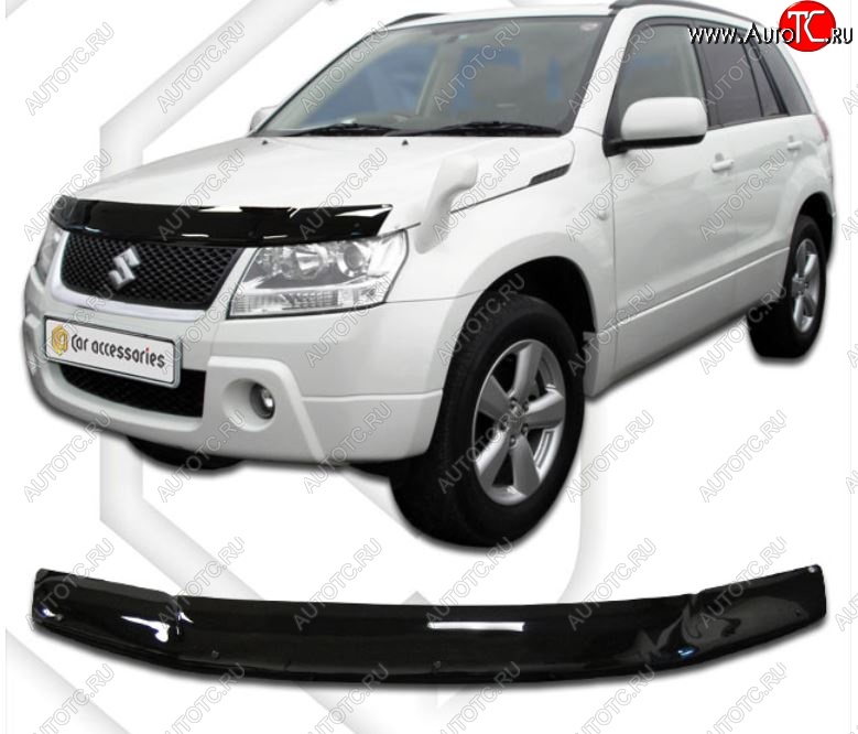 1 999 р. Дефлектор капота (TD54W TD94W) CA-Plastiс  Suzuki Grand Vitara  JT 5 дверей (2005-2012) дорестайлинг, 1-ый рестайлинг (серия Classic черный, Без надписи)  с доставкой в г. Керчь