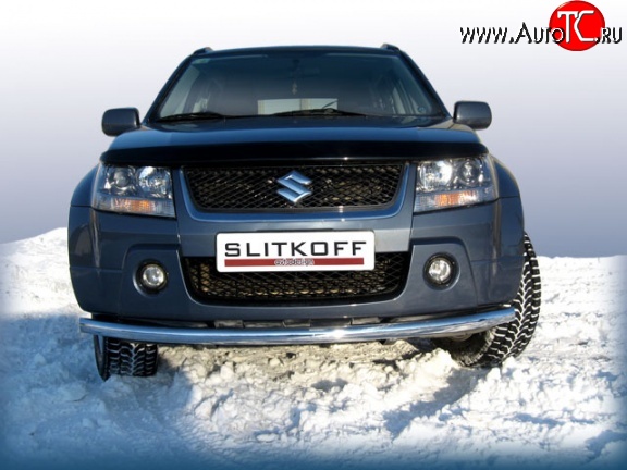 9 999 р. Одинарная защита переднего бампера из трубы диаметром 57 мм Slitkoff Suzuki Grand Vitara JT 5 дверей дорестайлинг (2005-2008) (Цвет: нержавеющая полированная сталь)  с доставкой в г. Керчь