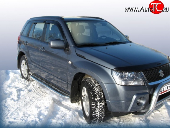 16 999 р. Широкая защита порогов с трубой диаметром 42 мм Slitkoff  Suzuki Grand Vitara  JT 5 дверей (2008-2012) 1-ый рестайлинг (Цвет: нержавеющая полированная сталь)  с доставкой в г. Керчь