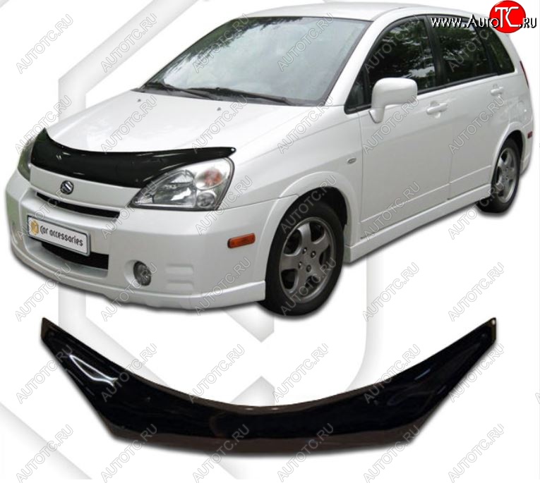 2 159 р. Дефлектор капота CA-Plastic Suzuki Liana хэтчбэк (2001-2007) (Classic черный, Без надписи)  с доставкой в г. Керчь